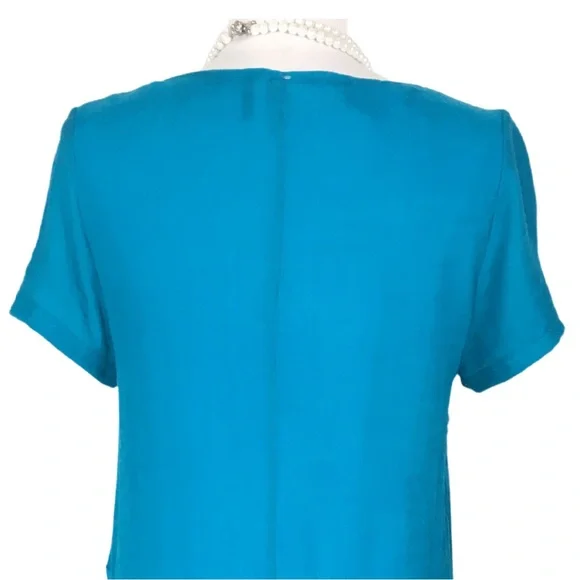 Miss Nikky Aqua Blue Short Sleeve Scooped Neck Layered Shift Dress size Medium - Picture 12 of 15